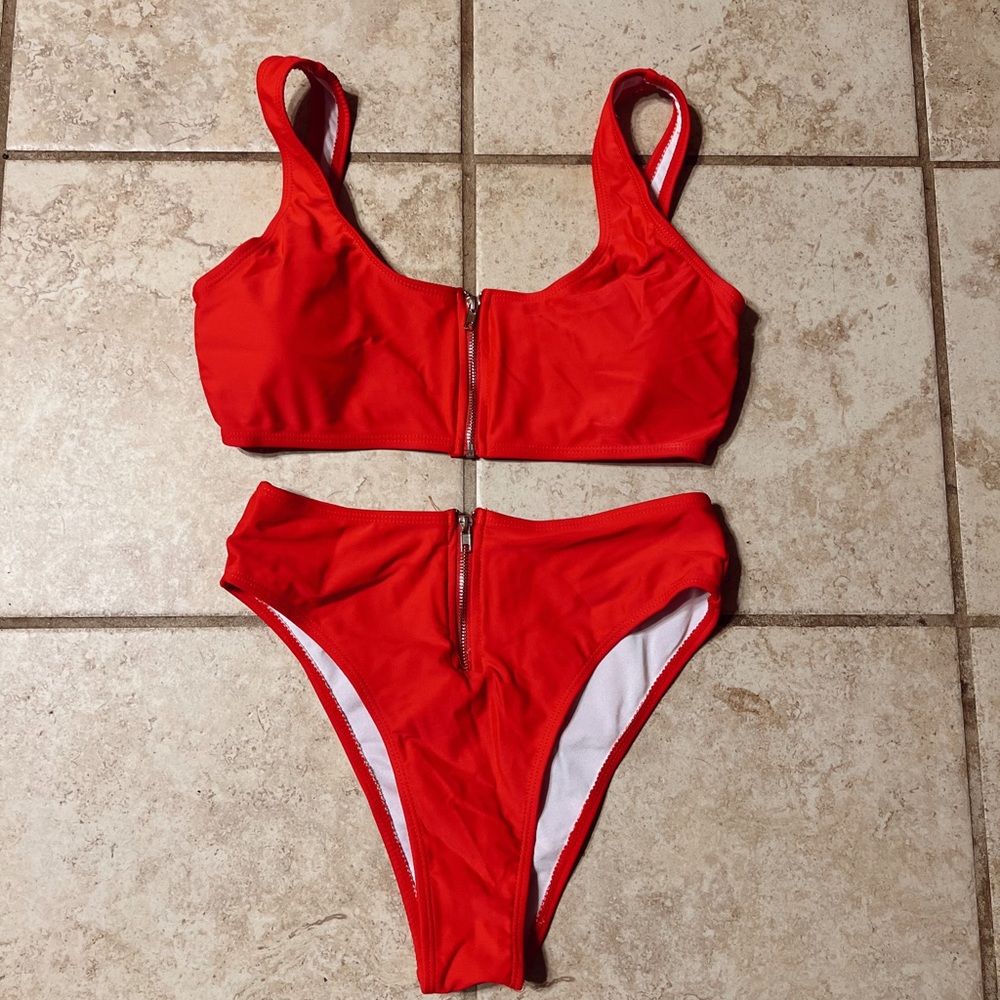 Red zip up bikini